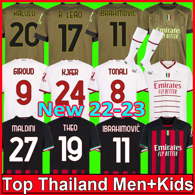 

22 23 GIROUD soccer jersey IBRAHIMOVIC KESSIE football shirt 2022 TONALI REBIC Camiseta KJAER THEO BRAHIM R.LEAO LAZETIC Ac Milans Men Kids Kit unifroms maglia calcio, Third+u c l