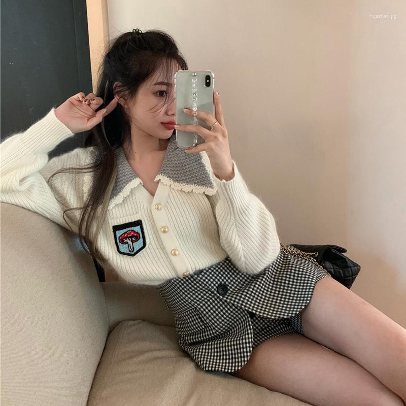 

Women' Knits Loose Crazy Style Knit Warm Cardigans Sweater Women Turn Down Collar Long Sleeve Single Breast Pull Femme Coat Autumn Winter, White