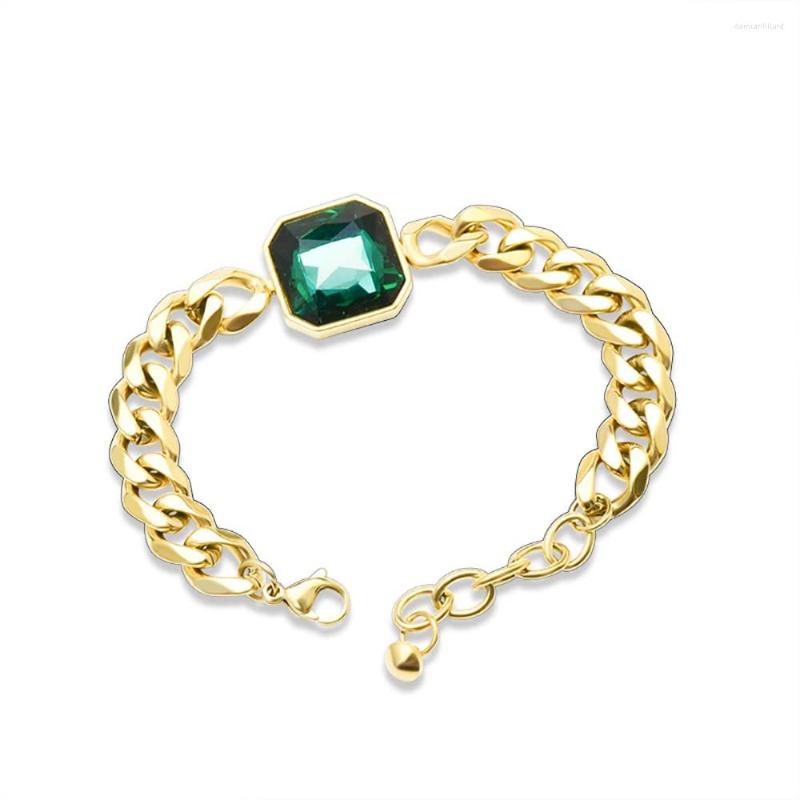 

Charm Bracelets MiCHNLSMY Simulated Green Emerald Bracelet For Women Square Cut Gemstones Teen Girls 18K Gold Plated Personalized
