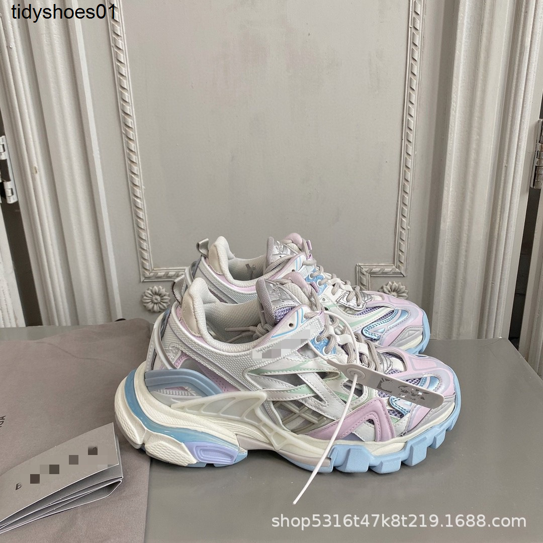 

summer new track2 daddy shoes fourth balencaigass men's and women's mesh hollow thick soled high casual sports shoes, White pink blue