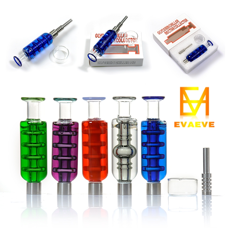 

Smoking accessories Glass nectar collector straw with liquid glycerin inside oil cooling NC Kit dab rig 510 screw joint Hookah Micro HoneyStraw set 1910