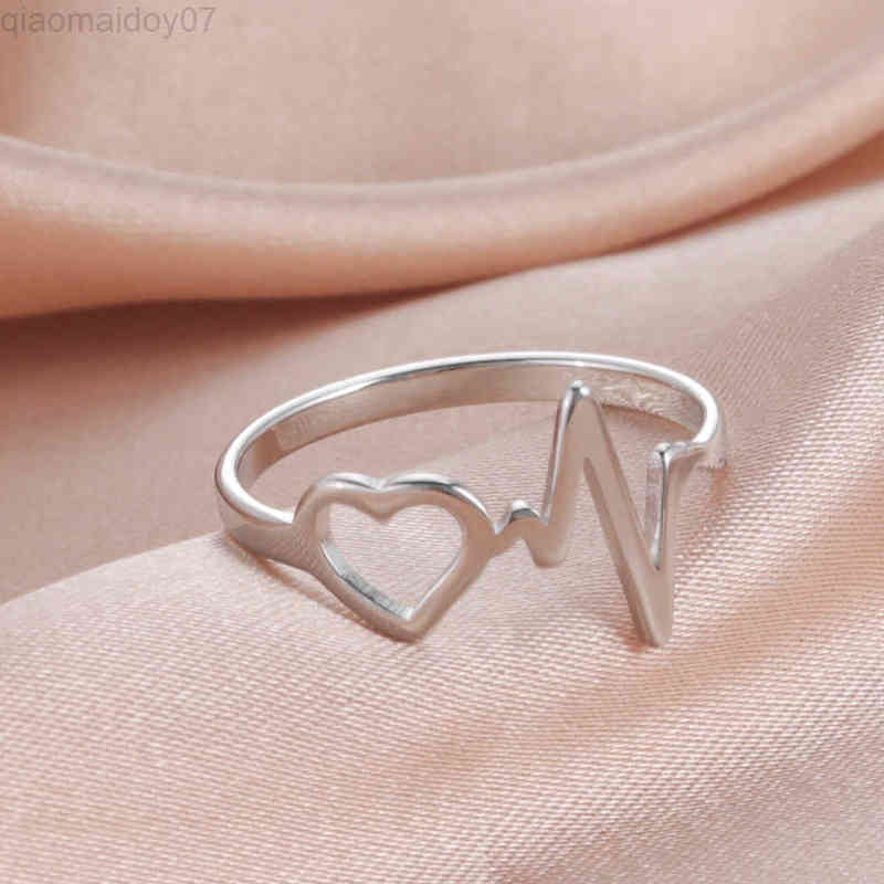 Skyrim Heart Rate Women Rings Stainless Steel Fashion Minimalist Heart Finger Ring Creative Jewelry Engagement Gift Wholesale L220919-image-805200290