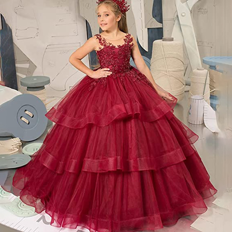 2022 girls pageant dresses Long lace Flower Girls Dresses For Weddings Gold Sequins Pageant Party Gowns First holy Communion Dress-image-805552922