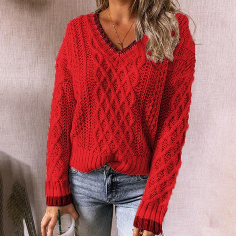 

Women's Sweaters Women's Ladies Sweater Knitted Winter Fashion Casual Loose Twisted Rope Hollow Long Sleeve V-neck Pullover Female, Gy