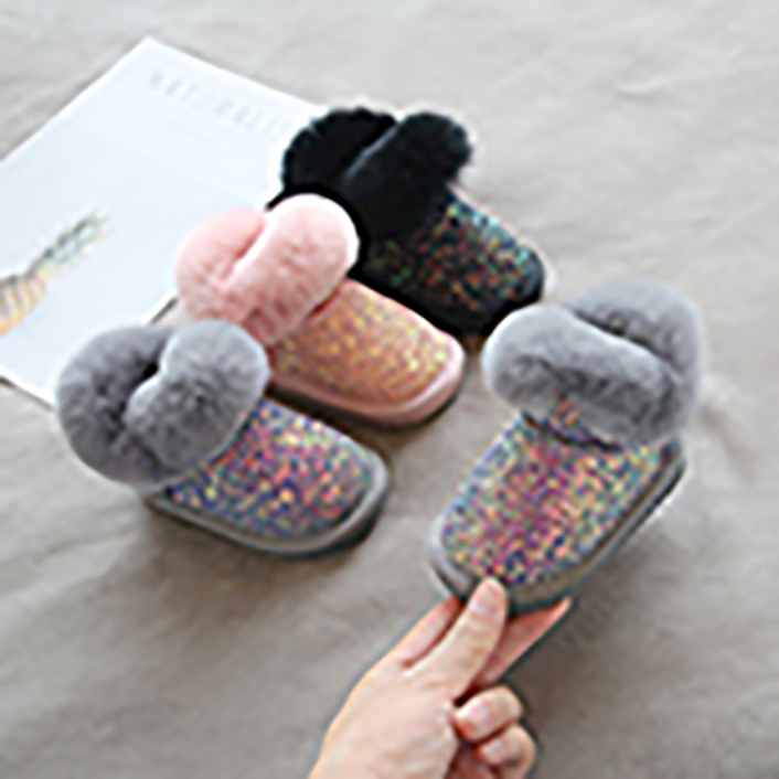 

Children's shining snow boots cotton short shoes rabbit skin baby girl E102942021, Grey