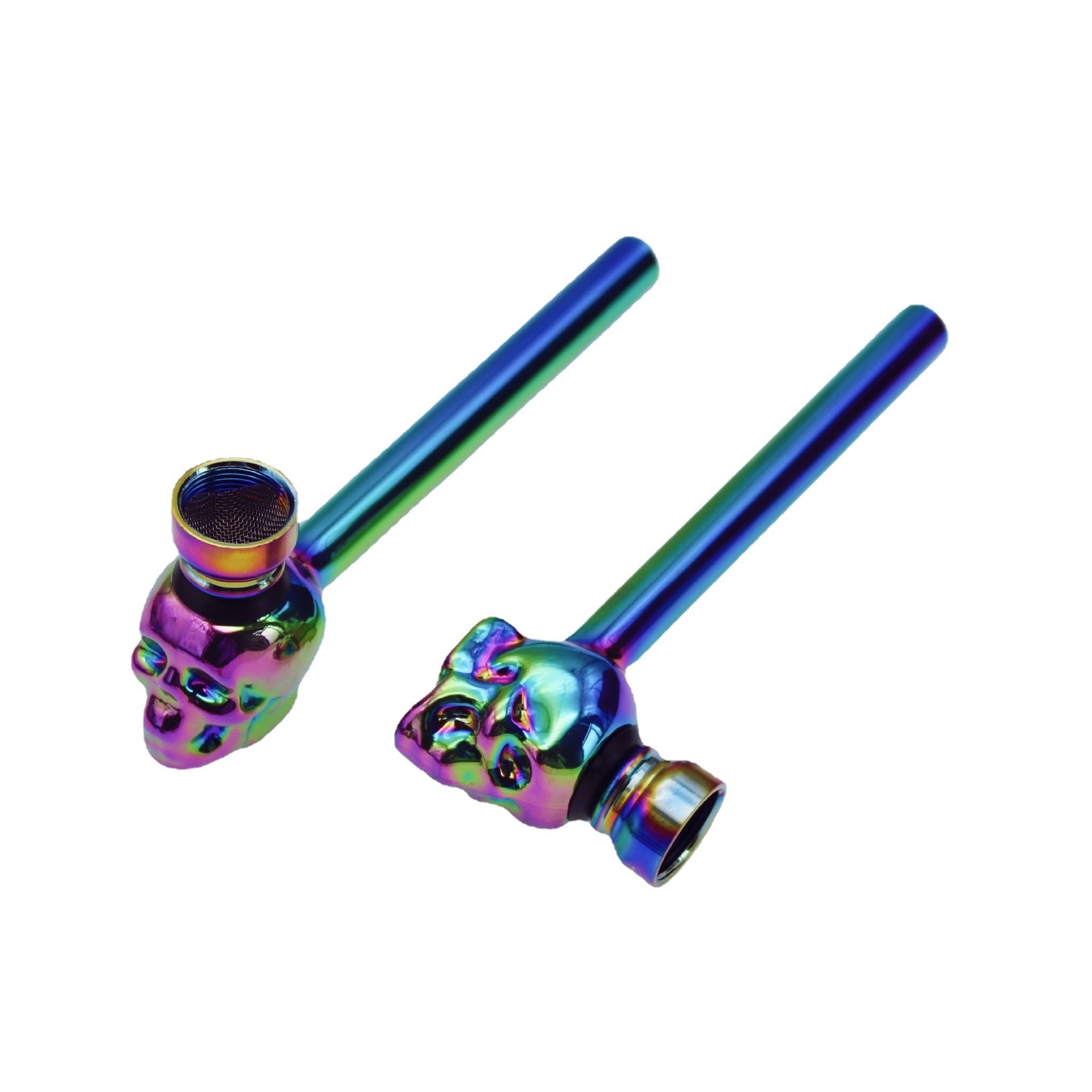 

metal smoking pipes Electroplating rainbow color skull head small pipe wholesale screw removable assembled smoking-pipe cross-border