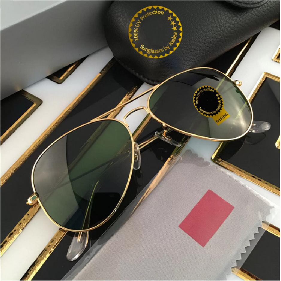 

Designer Aviator Sunglasses For Men Top Quality Sunglass Woman UV400 Protection Shades Real Glass Lens Gold Metal Frame Driving Sunnies246B