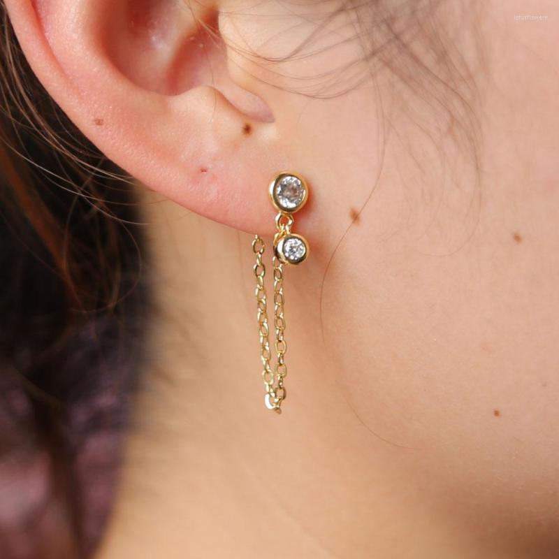 

Stud Earrings Gold Filled Long Chain Tassel Double Cz Drop Charm White Zirconia Fashion Charming Girl Women Gift Earring Wholesale