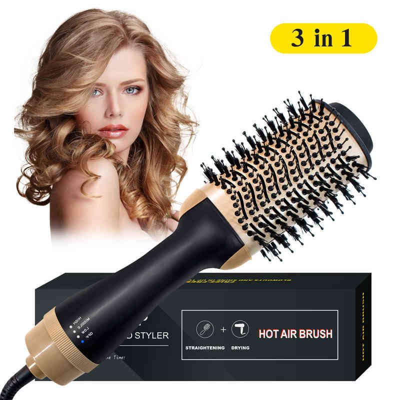 Hair Curlers Straighteners Blow Dryer with Comb 3 In 1 Hair Dryer Brush Salon Blower Brush Electric Hair Straightening Brush Curling Iron Hairbru-image-805269487