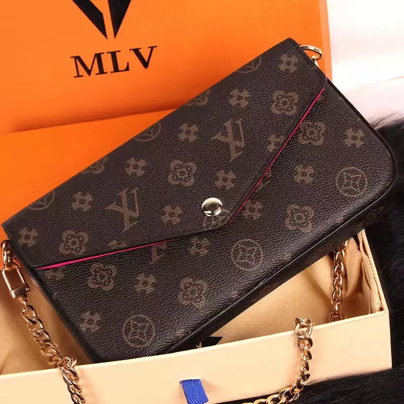 

Multi Felicie Pochette Women Chain Bags Wallet Messenger Leather Handbags Shoulder Flower louise Purse vutton Crossbody viuton, Black embossed