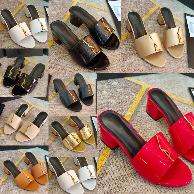 

Women classic Designer Luxury Heeled Sandals Quality Fashion Withalphabet Sexy Shoe Metal Buckle Slip-On Chunky Heel Outer Wear High Sandal shoes large sizes 35-42