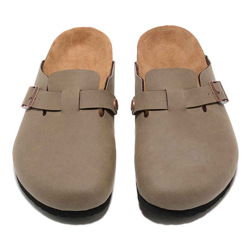 

Boston new leather bag head pull cork slippers female male summer anti-skid lazy shoes lovers beach Scuffs