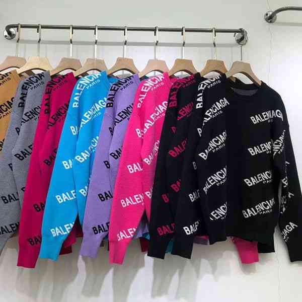 

Designer Sweater Men Women Baleciga Leisure Multicolor Autumn Winter New Paris Letter Jacquard Round Neck Pullover Loose Long Sleeve Knitted Bottomed Blouse, Short rose red with white