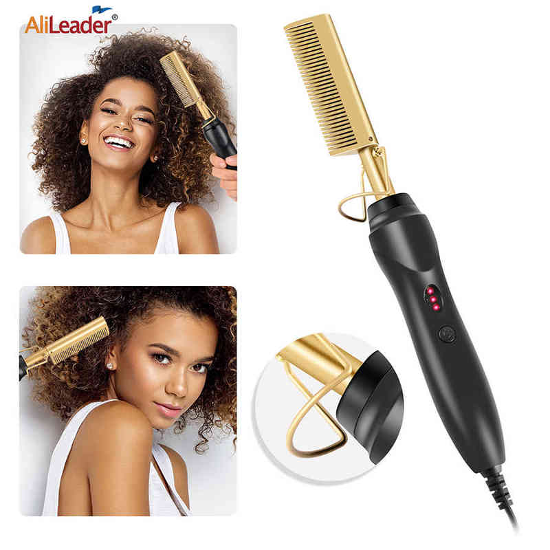 

Hair Curlers Straighteners Hot Comb Electric Heating Combs Ceramic Heat Pressing Brush Hair Straightener Hot Comb Curling For Natural Black Hair Beard Wigs T220916