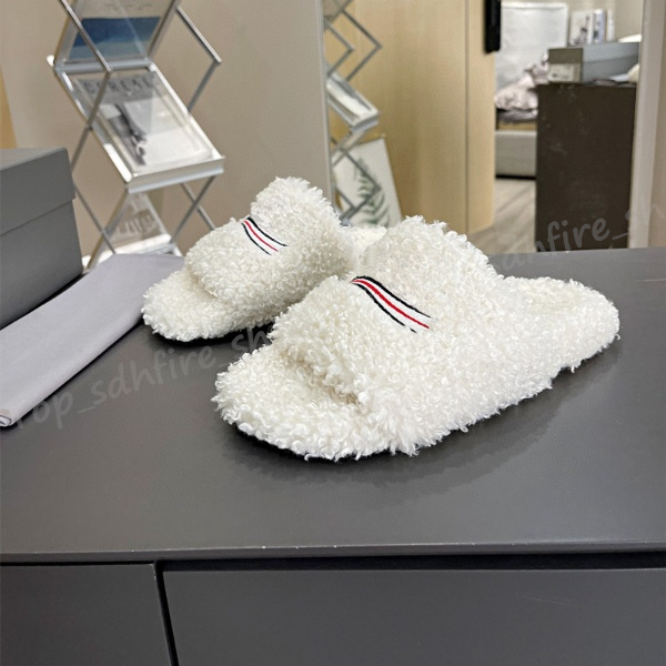 

Criss-Cross Sandals Slide Enameled Slides Slipper Sandal Women Shoes Fur Slippers Shearling Triangle Crossover Plush Wool Soft Warm Winter With Original Box Indoor, B-9