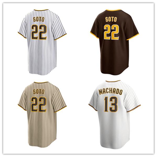 

2022 Baseball Jerseys Juan Soto 22 Tatis Jr. 23 Manny Machado 13 Jersey White Home Tan Alternate Brown Color Button Up Stitched Size S-XXXL, #13 machado white replca