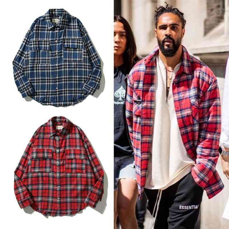 Ess Designer Shirt Fog American Men's High Quality Plaid Flannel Shirt Square Neck Long Sleeve Top Unisex