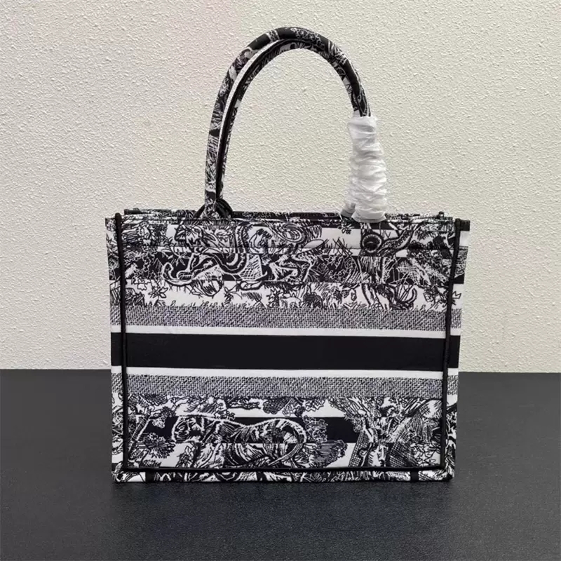 

Luxury Designers Top Original Totes Bags Light Grey Tiger Embroidery BOOK Handbag TOTE Women's Classic Handle Laptop Large Capacity Shopping Bag Commuting Canvas, Box