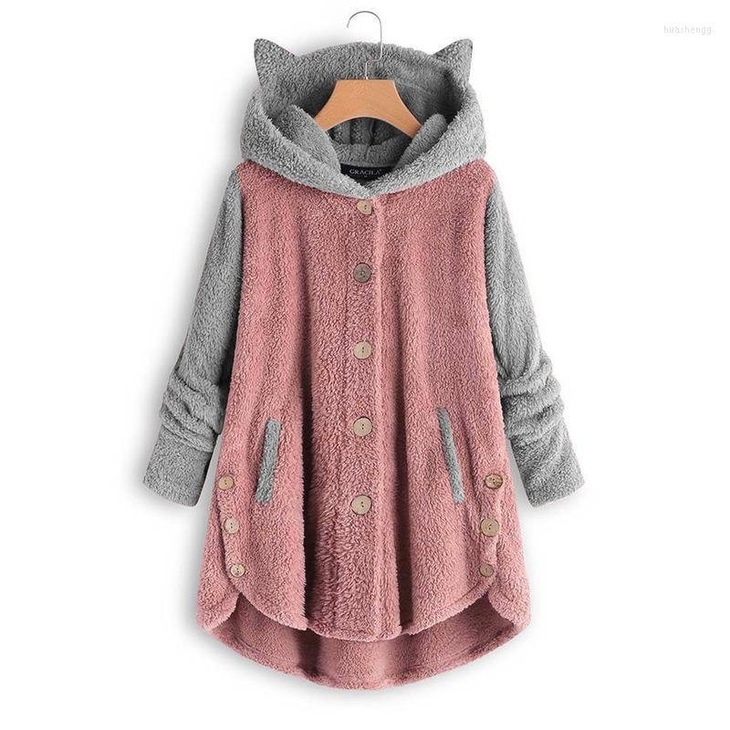

Women' Hoodies Autumn Winter Sweatshirt Women Button Hooded Cat Ears Plush Patchwork Harajuku Woman Clothes Roupas Streetwear Tracksuit, Black