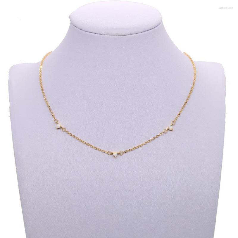 

Chains 36 7cm Choker Short Chain 3mm Prong Setting Opal Stone White Fire Gold Color Delicate Women Girl Elegant Daily Necklace