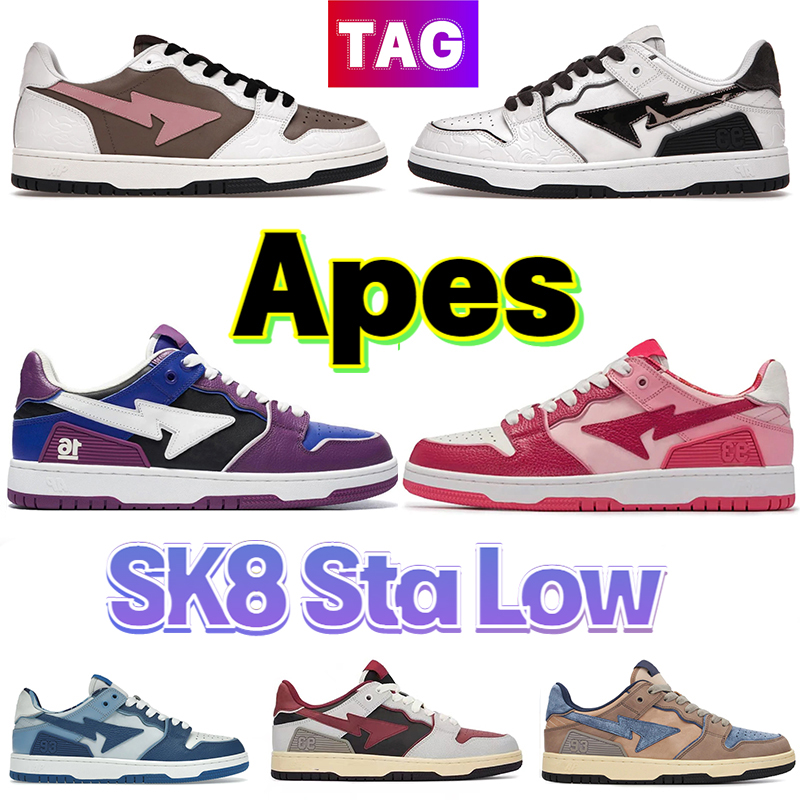 

SK8 Sta low Casual Shoes Apes Nigo Men Sneakers Vintage white Pink Mist Grey Royal Purple Light Grey Cream 16th Anniversary Black Camo Beige man women Sneaker, No.17- shoes box