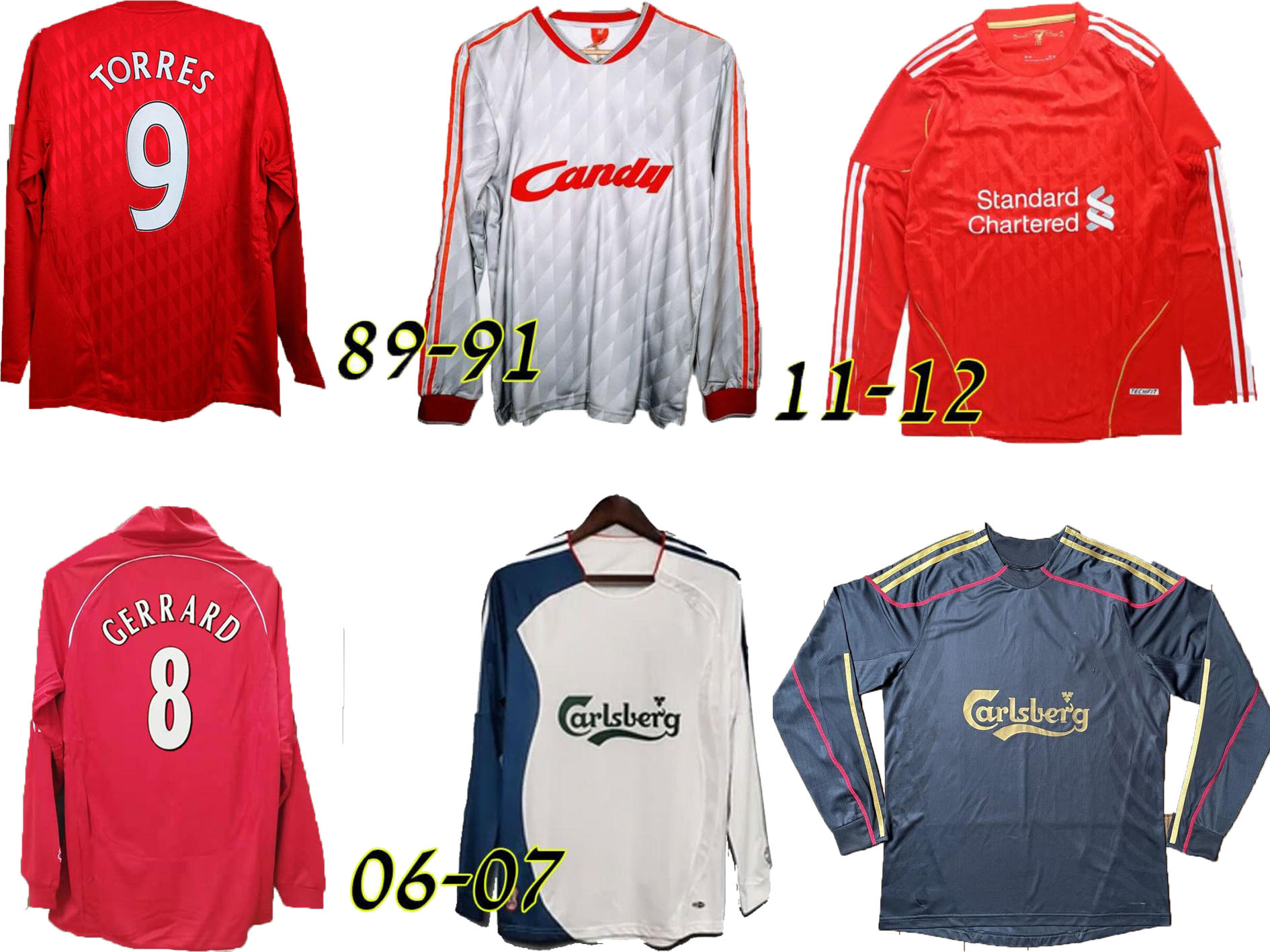 

Soccer Jerseys 85 86 FOWLER TORRES Retro Long Sleeve GERRARD Home Red Away Black Football Shirt Adult Uniforms, Brown