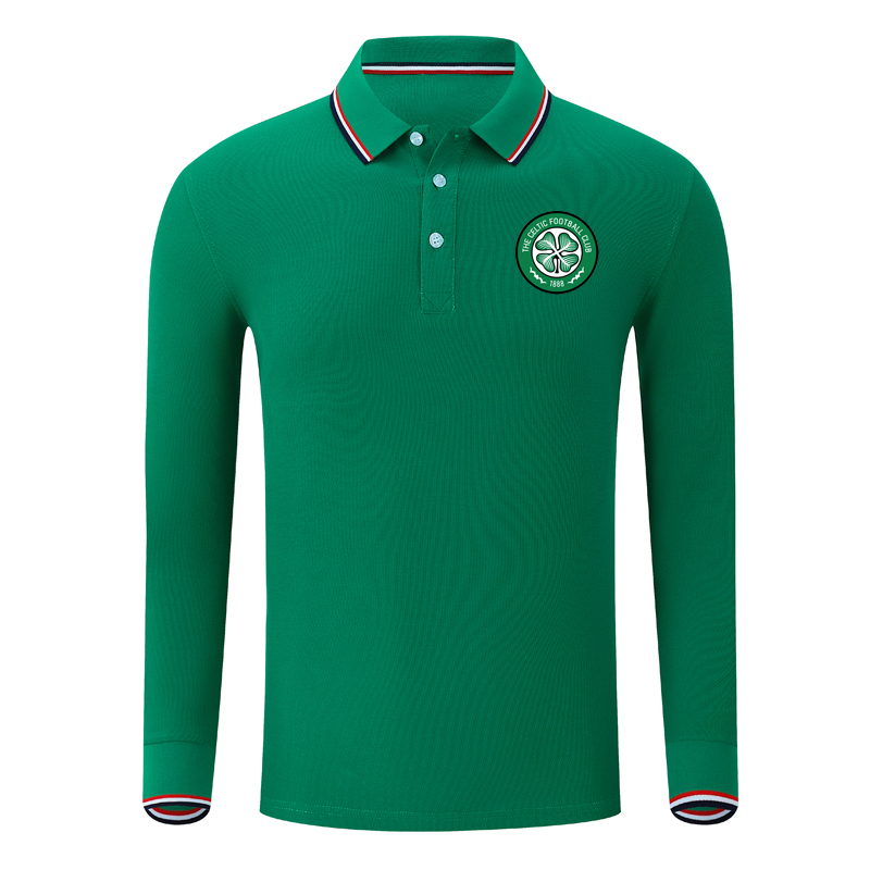 

celtic FC Fans Tops Men long sleeves Polo Shirt Mens Business Casual Top Men's sports Run long-sleeved soccer Polos Shirts football training jerseys, Black