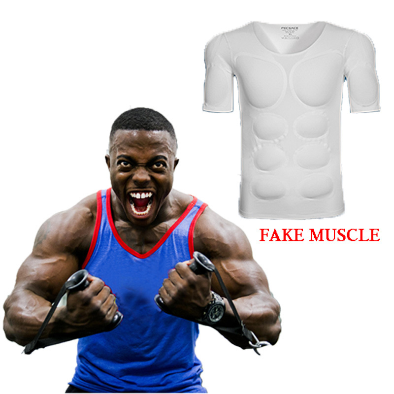 

Arm Shaper Man Fake Muscle Body Shaper Chest Sponge T-Shirt Cosplay Invisible Abdominal Arm Pad Top Underwear Fitness Suit for Model Party 220921