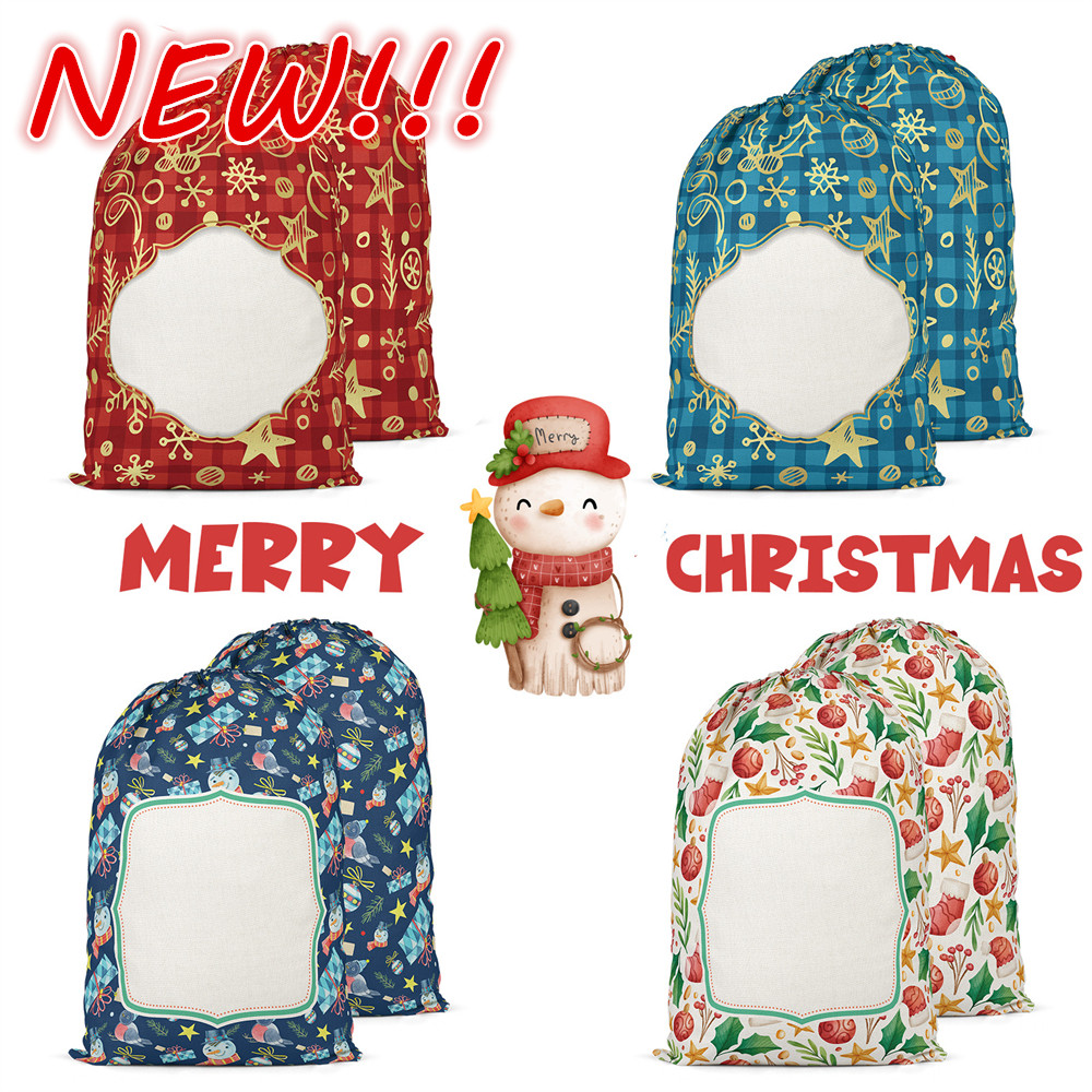 

New Sublimation Santa Sacks Christmas Personalized Buffalo Plaid Sublimation Drawstring Candy Bags Wholesale