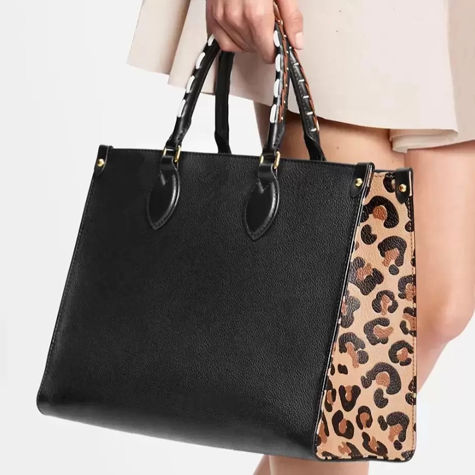 Top ONTHEGO Handbags Women Leather Shoulder Bags Leopard Splicing Crossbody Bag Messenger Bags Designers Handbag Tote Purse