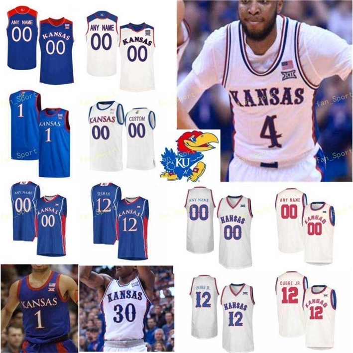 NN1 College Kansas Jayhawks Basketball Jersey 0 Marcus Garrett 0 Frank Mason III 1 Devon Dotson 10 Jalen Wilson Custom Stitched