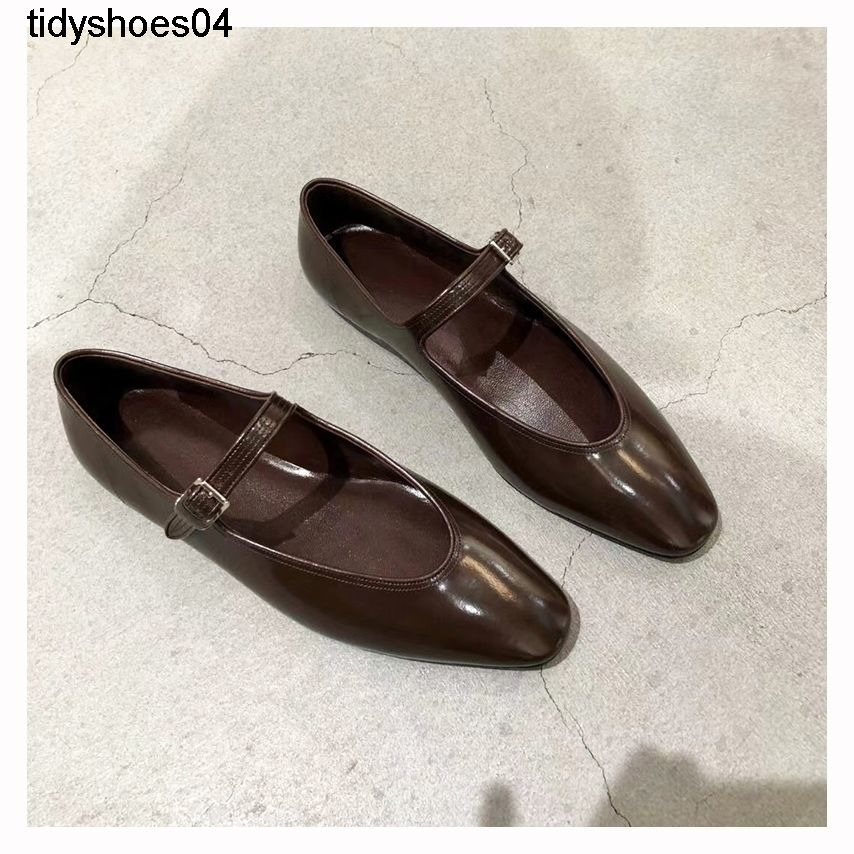 

The Row French Inside Heightened Shallow Mouth Mary Jane Women Flat Shoes, Black