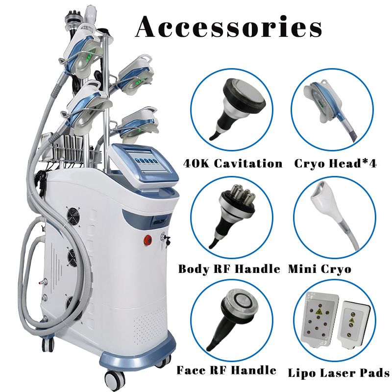 Vertical Laser Lipo Slimming Machine Cryotherapy Cryolipolysis Fat Freezing Multifunctional Equipment 40k Cavitation Weight Loss 4 Cryo Heads Working Together