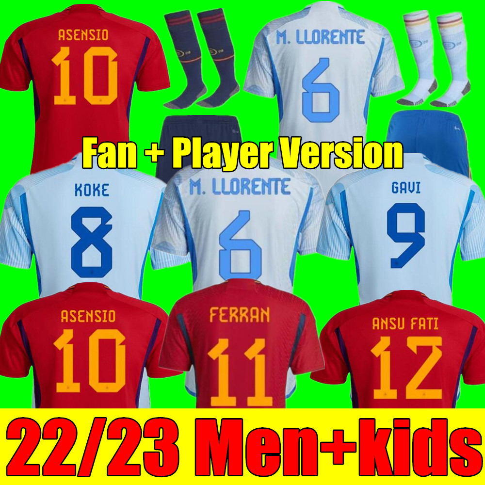 2022 Spain soccer jerseys PEDRI Espana MORATA FERRAN WORlD KOKE GAVI CUP AZPILICUETA RAMOS football shirts 22 23 men adult kids kits LLORENTE ANSU FATI
