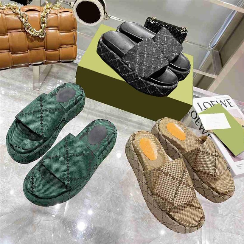 

Designer Slippers Fashion lady Platform Wedges Sandal Letter Embroidery Slides Thick bottom Sandals Beach High heel With Box264H jfK