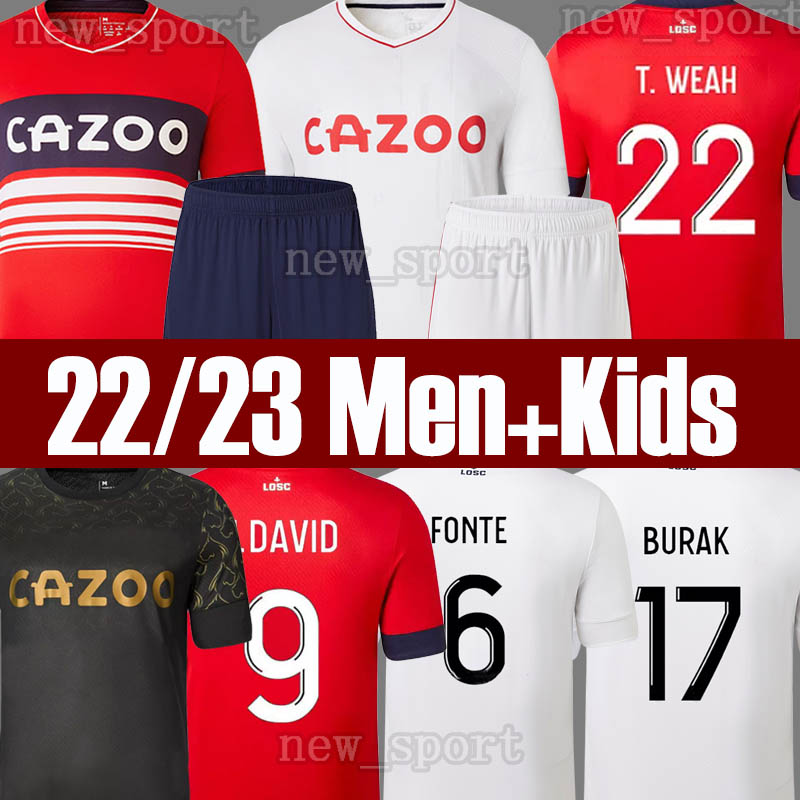 

22 23 LOSC Lille soccer jerseys BAMBA YAZICI Cabella DAVID FONTE football shirts 2022 2023 JIKONE T.WEAH L.ARAUJOmaillots de football Adult Kids Kit home third shirt, 22 23 away