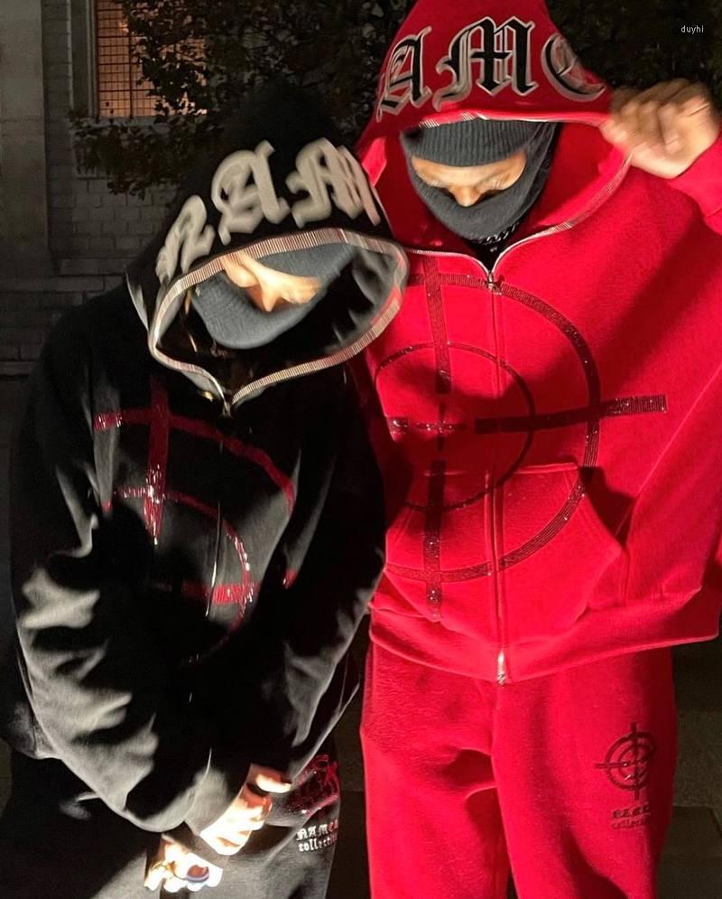 

Men' Hoodies 2022 Winter High Street Dark Embroidered Diamond Goth Sweatshirt Hip Hop Punk Oversized Zip Up Jacket Coat Y2k Clothes, Ea01123-white