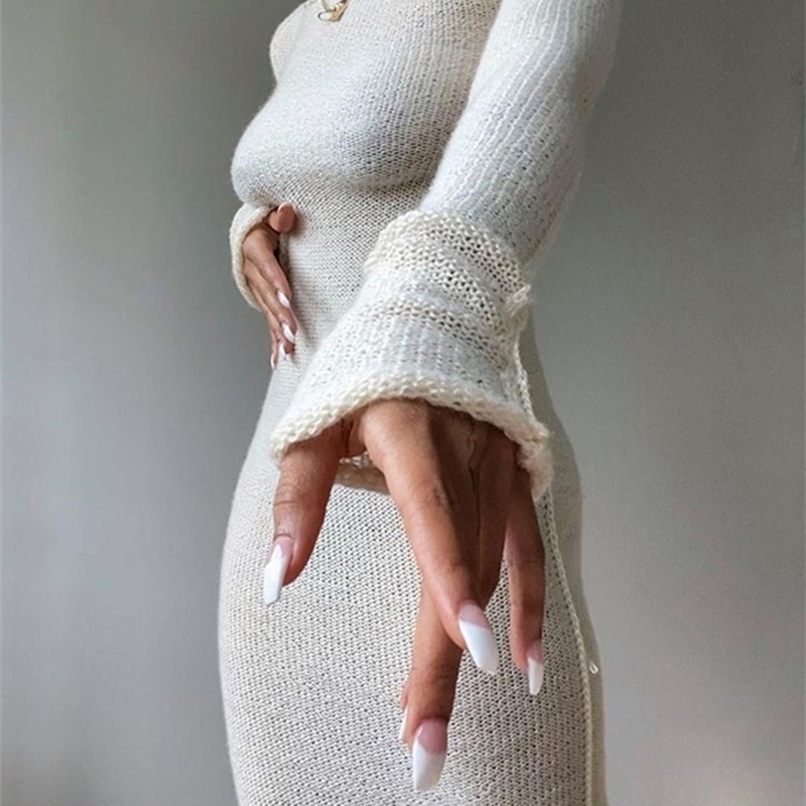 

Casual Dresses WJFZQM Knitted Bodycon Dress Fairy Grunge Fashion Streetwear Women Autumn Y2K Solid O-neck Long Sleeve Maxi 220921, Dark grey