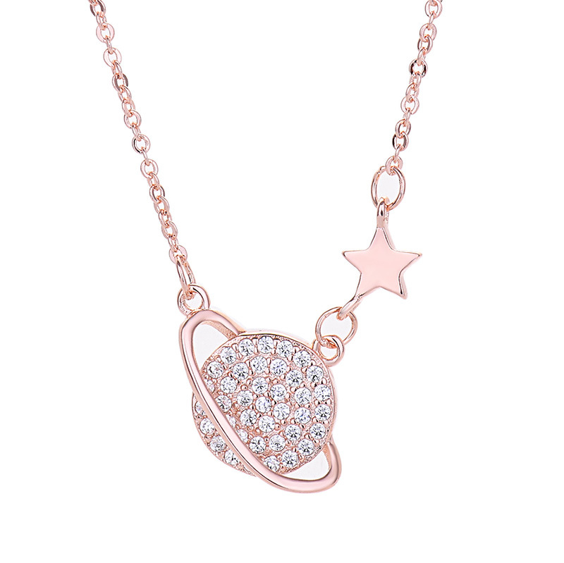 

Silver Planet Pendant Necklace for Women - Celestial Jewelry with Clavicle Chain, Ideal Christmas Gift