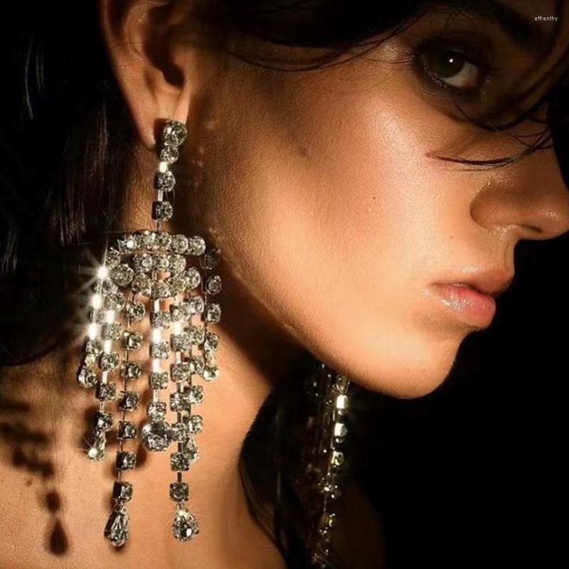 

Dangle Earrings Stonefans IndividualityTassel Flashing Rhinestone Drop Big Crystal Female Jewelry Accessories