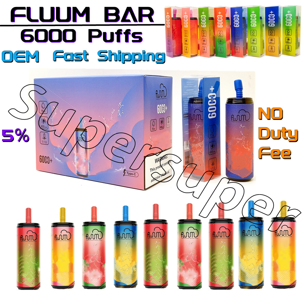 

No Duty Fee FLUUM BAR 6000puffs Electronic Cigarettes Disposable Vapes Desechable Vapor Device Pod 15ml Factory Outlet Filled 600mAh Battery 12 Colors OEM Ecig VS RM