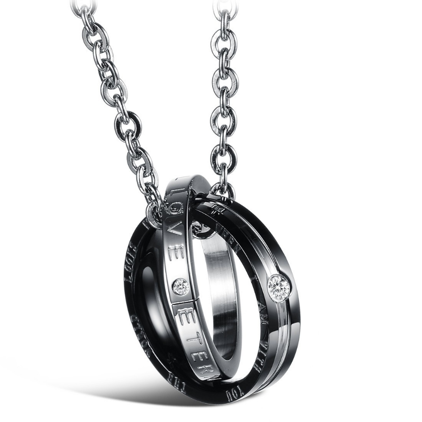 

Couple Rings Necklace Stainless Steel Crystal Love Promise Ring Pendant Couples Necklaces for Women Men Fine Fashion Jewelry