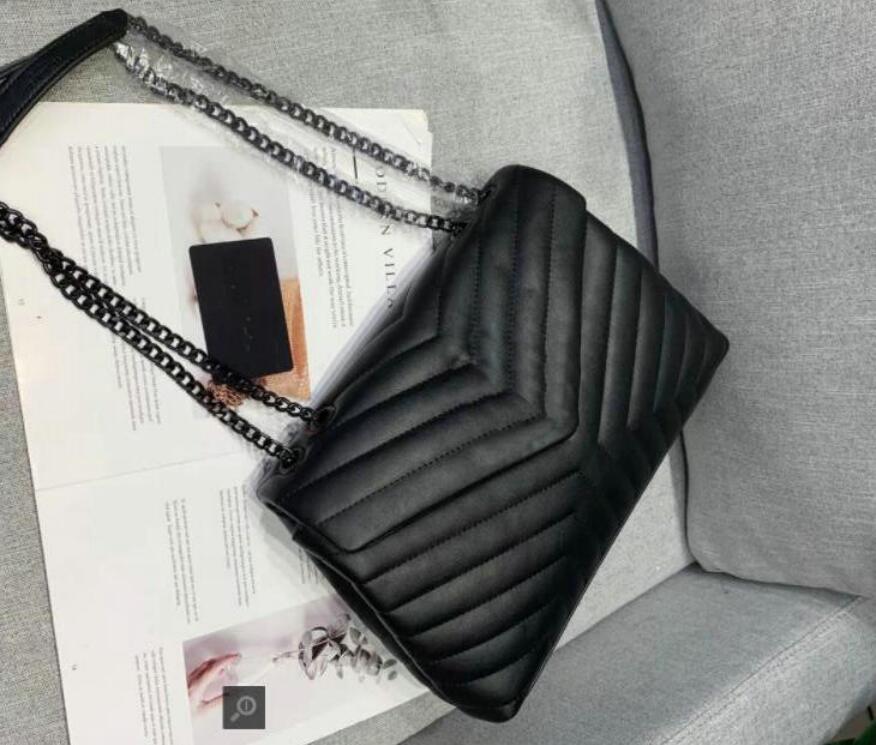 

designer loulou bag fashion Women Handbags Shoulder Bags tote black calfskin classic diagonal stripes quilted chains double flap medium cross body Bags, Black/silver chain