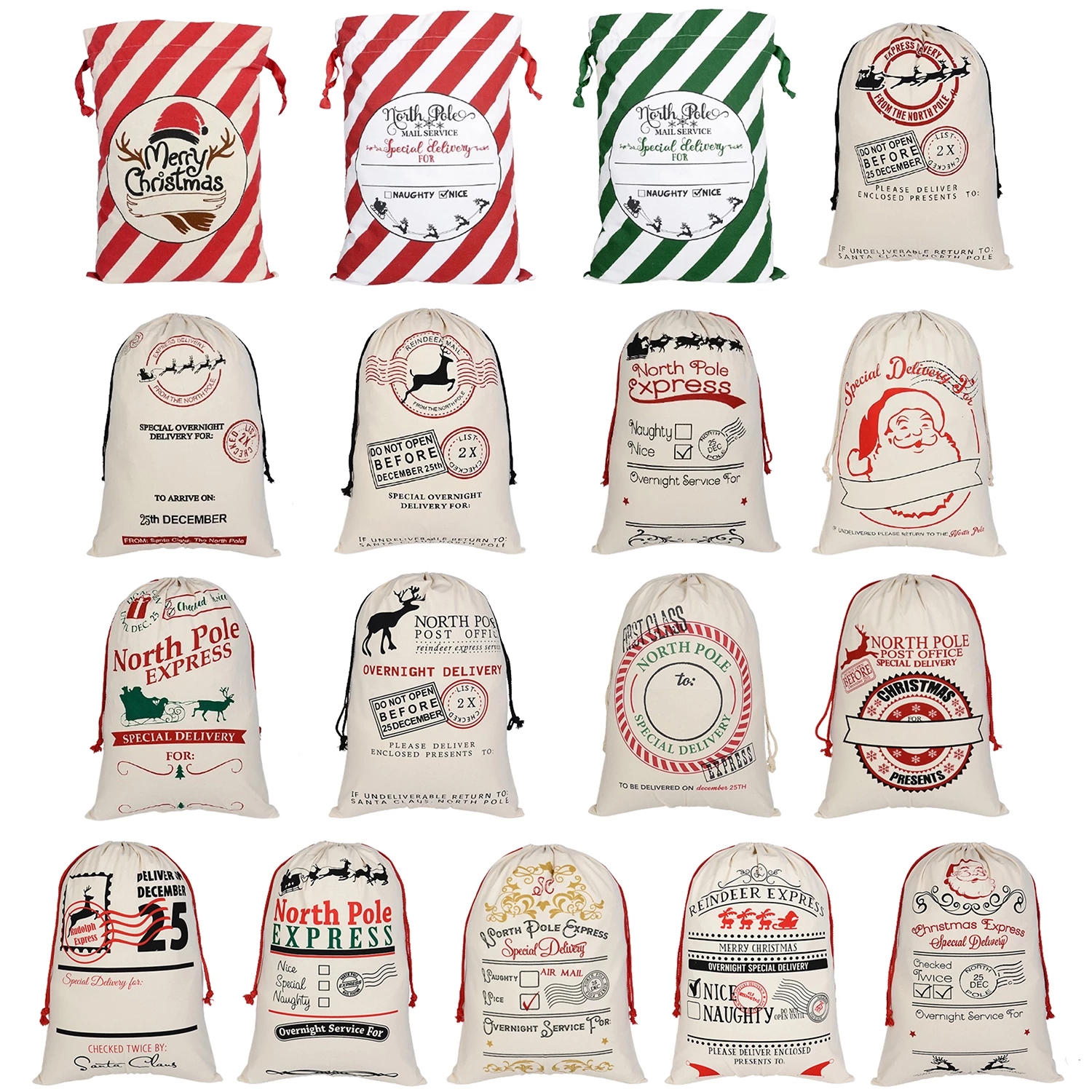 

Christmas Bag Large Santa Sacks Drawstring Canvas Claus Bags Festival Gift Basket For Kids Xmas Decoration DHL GC0921