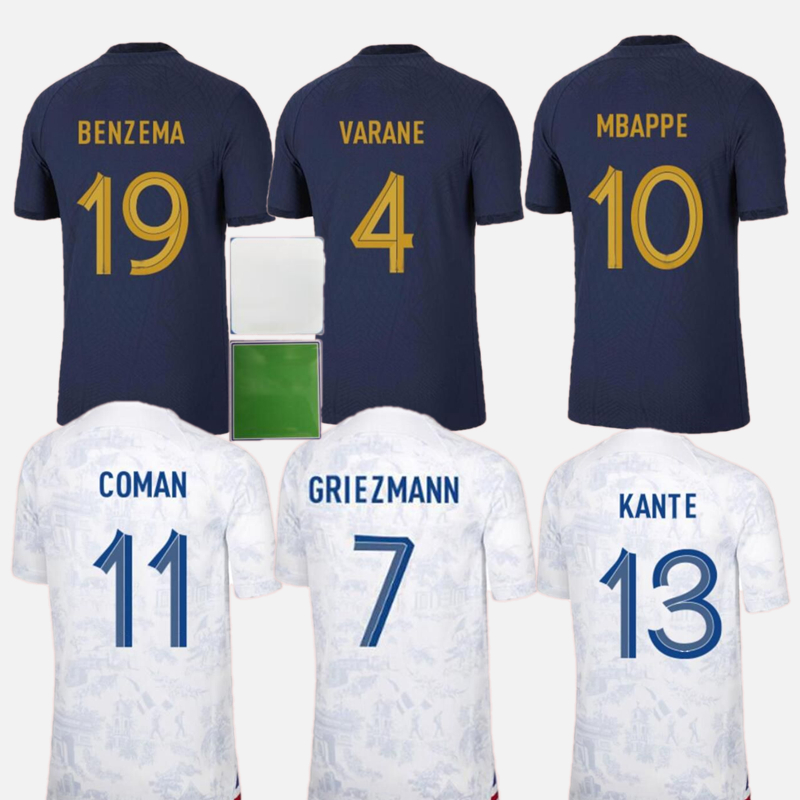 

French club Full Sets 2022 soccer jersey BENZEMA MBAPPE GRIEZMANN SALIBA COMAN PAVARD KANTE Maillot de foot equipe Maillots kids kit women Men football shirt 4XL, 2022 away+patch