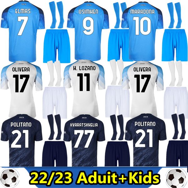 

football 2022 2023 Napoli Soccer Jerseys MARADONA LOZANO KVARATSKHELIA 22 23 SSC Naples MAGLIA ANGUISSA OSIMHEN Men Kids Kit socks full set, Brown