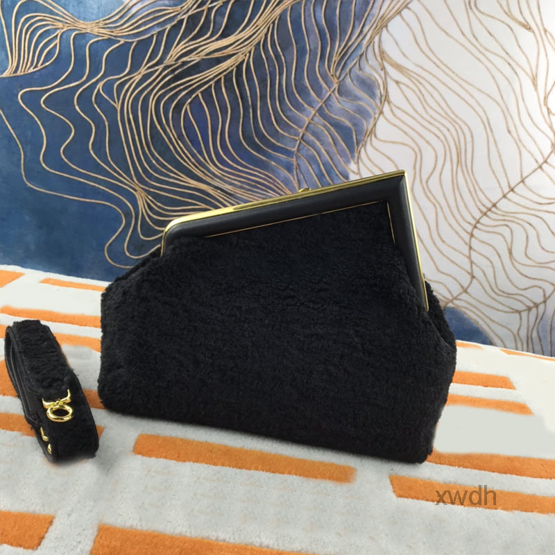 

Evening Bags First Women Handbag Cluth Shoulder Crossbody Bags Wool Handbags Purse High Quality Genuine Leather Solid Color Fashion Dinner, 26cm