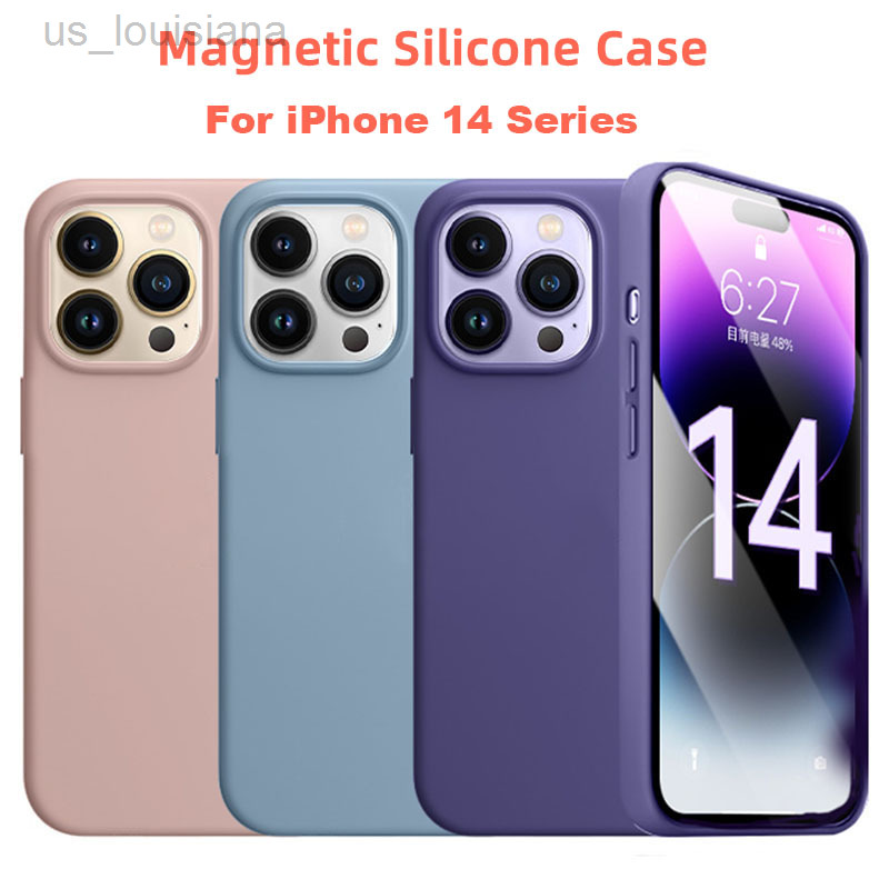 

Cell Phone Cases Magsafe Liquid Silicone Magnetic Case For iPhone 14 Pro Max Cases 14 Plus Wireless Charging Full Protect Cover L220921, Storm blue