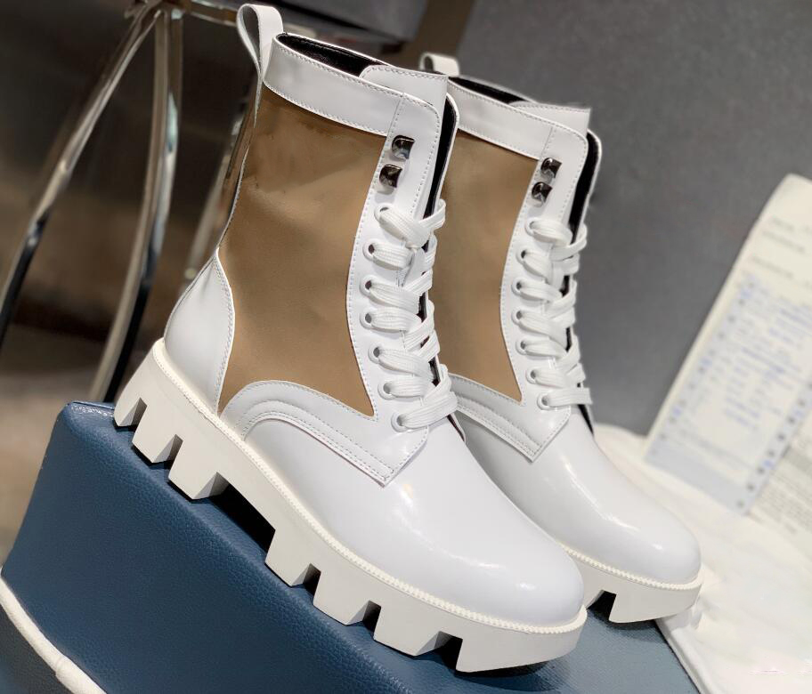 

2023 Designer Paris Rocksand Leather And Nylon Combat Boots Cross Tied Rivet Triangle Pattern Ankle Short Booties Flat Platform Brand Sneakers With Original Box, Don't buy it