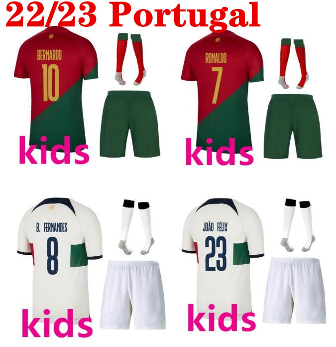 

22 23 Portugal JOAO FELIX Portugal soccer jerseys boys RUBEN NEVES BRUNO RONALDO FERNANDES Portugieser 2022 Portuguese football shirt Kids kit sets, 2022 away no socks